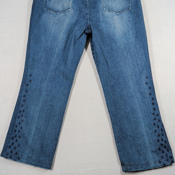 Calvin Klein Jeans Womens 16 Blue Denim Floral Embroidered Straight Leg Casual - Picture 13 of 15